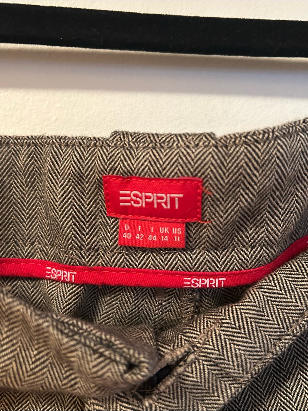 Y2K Esprit Woman’s 70s Flare Dress Pants, Brown and Black Herringbone - Picture 3 of 3